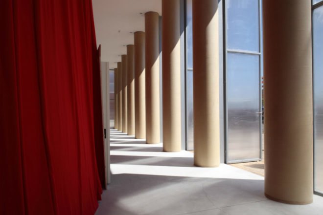 L'aquila Paper Concert Hall, Shigeru Ban, temporary concert hall, earthquake, japan, italy, paper tube architecture