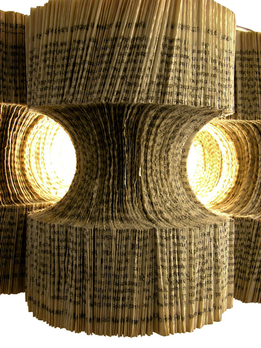 recycled books, book chandeliers, book lights, unwanted books, transformed books, reinvented books, recycled light fixtures, book light fitting, lula dot
