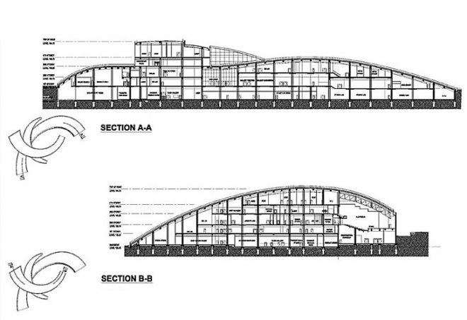 Nanyang Technical University, Section Drawing, Green Roof Art School, CPG Consultants, School of Art, Design and Media, Nanyang Technological University, Singapore, architecture, eco design, green roof
