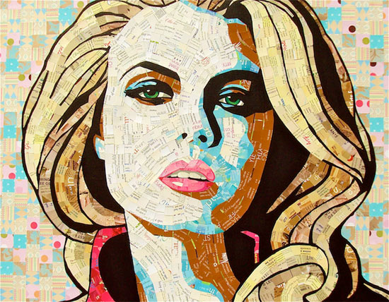 junk mail portraits, Sandhi Schimmel Gold, Mosaic portraits, recycled mosaic portraits, iconic portraits, recycled art, collage portraits, recycled collage