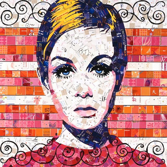 junk mail portraits, Sandhi Schimmel Gold, Mosaic portraits, recycled mosaic portraits, iconic portraits, recycled art, collage portraits, recycled collage