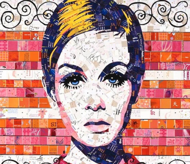 junk mail portraits, Sandhi Schimmel Gold, Mosaic portraits, recycled mosaic portraits, iconic portraits, recycled art, collage portraits, recycled collage