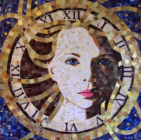 junk mail portraits, Sandhi Schimmel Gold, Mosaic portraits, recycled mosaic portraits, iconic portraits, recycled art, collage portraits, recycled collage