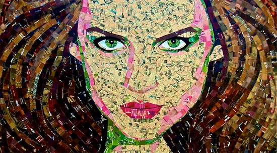 junk mail portraits, Sandhi Schimmel Gold, Mosaic portraits, recycled mosaic portraits, iconic portraits, recycled art, collage portraits, recycled collage