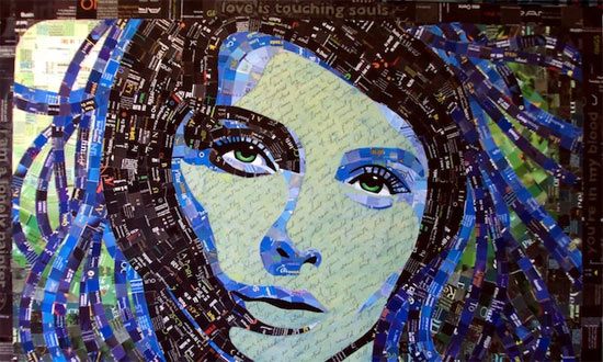junk mail portraits, Sandhi Schimmel Gold, Mosaic portraits, recycled mosaic portraits, iconic portraits, recycled art, collage portraits, recycled collage