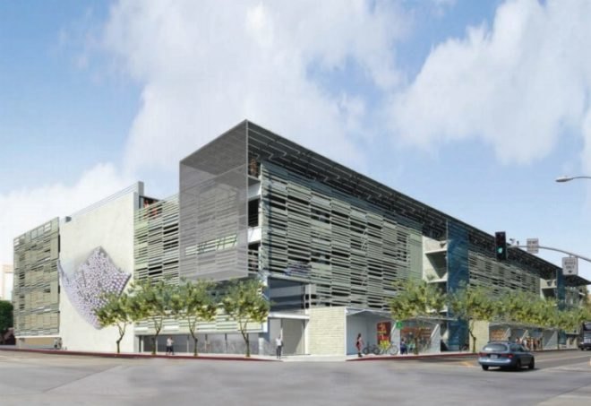 Santa Monica Parking Garages, Brooks + Scarpa, prefab shade screen, parking garage, santa monica, eco renovation