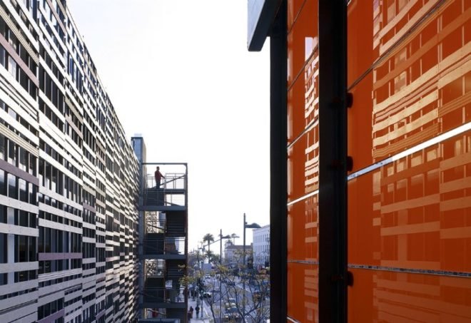 Santa Monica Parking Garages, Brooks + Scarpa, prefab shade screen, parking garage, santa monica, eco renovation