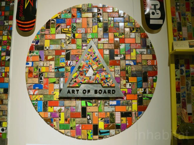 Art of Board, repurposed skate decks, recycled design, sustainable design, Tony Hawk Foundation, recycled skateboards, eco interiors