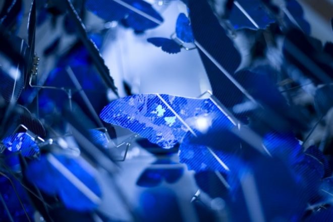 Virtue of Blue, Jeroen Verhoeven, solar chandelier, solar cells, solar butterflies, solar light