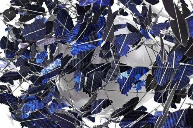 Virtue of Blue, Jeroen Verhoeven, solar chandelier, solar cells, solar butterflies, solar light