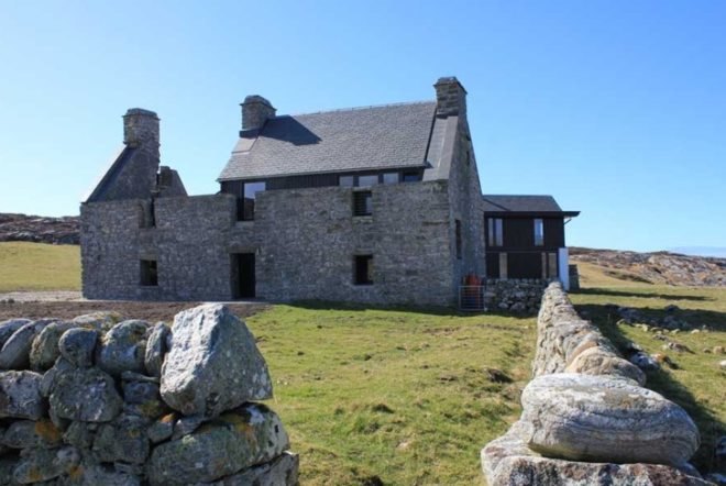 ruined stone house, local materials, site found building materials,WT Architecture, dry stone wall, passive heating and cooling, Scotland green building, Scotland renovation, Scotland 17th century preservation, dry stone wall, extreme house addition, Scottish green building,