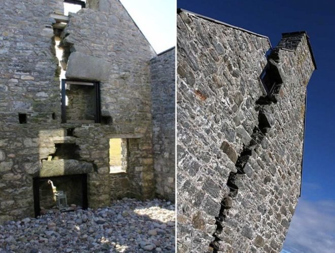ruined stone house, local materials, site found building materials,WT Architecture, dry stone wall, passive heating and cooling, Scotland green building, Scotland renovation, Scotland 17th century preservation, dry stone wall, extreme house addition, Scottish green building,