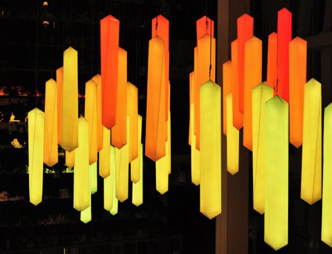 green design, eco design, sustainable design, WHITEvoid, LED Lights, Chandelier, Light installation, Green lighting, Moscow, Tsvetnoy Central market, anthropomorphic, LED lighting installations, moscow shopping centers