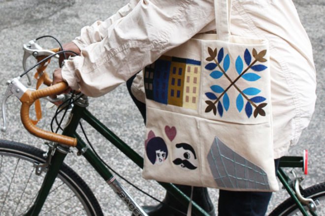 100 mile design challenge, icff, ny design week, sustainable design, environmental design, product design, local resources, mica, university of washington, student work, album quilt tote, hyeji jun, thrift store, recycled fabric, quilt, baltimore