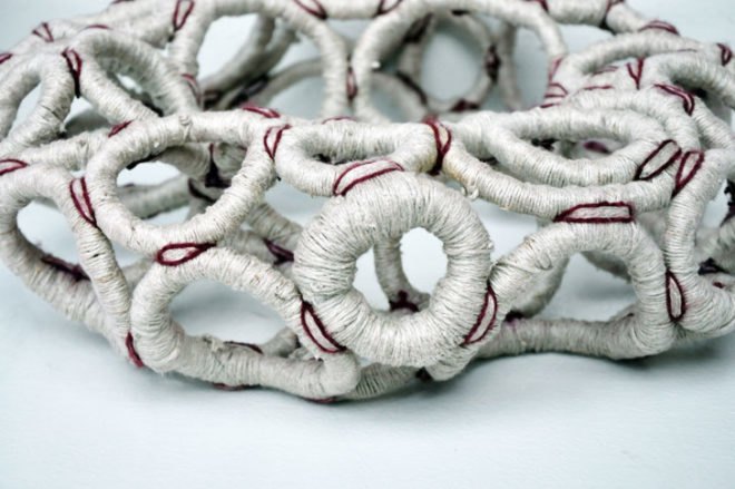 100 mile design challenge, icff, ny design week, sustainable design, environmental design, product design, local resources, mica, university of washington, student work, ringed corner chair, taryn delinsky, manila rope, linen string