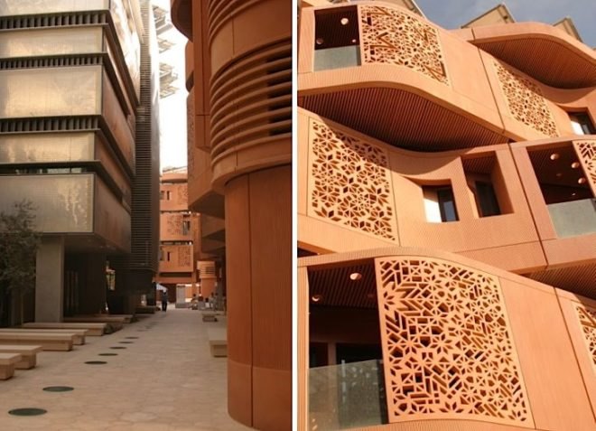 Masdar City, eco-design, green design, sustainable building, abu dhabi, desert, green building, pod cars, green prophet, land art generator initiative, organic market, street fair, recycled products,
