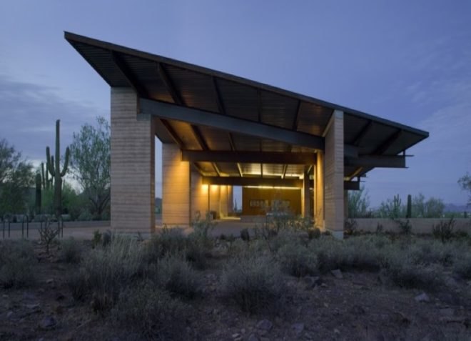 green building, net zero, green design, eco-design, sustainable design, rainwater harvesting, LEED, Platinum, Gateway, McDowell Sonoran Preserve, weddle gilmore black rock studio, biking, hiking, rammed earth, recycled materials, solar energy, water efficiency