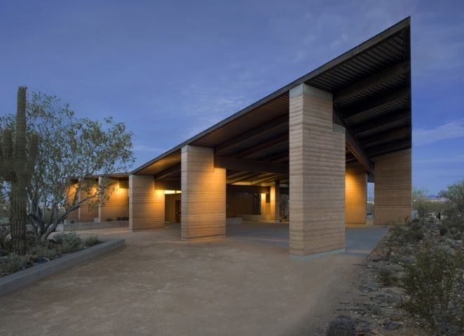 green building, net zero, green design, eco-design, sustainable design, rainwater harvesting, LEED, Platinum, Gateway, McDowell Sonoran Preserve, weddle gilmore black rock studio, biking, hiking, rammed earth, recycled materials, solar energy, water efficiency