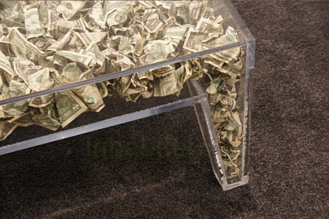 “green furniture”, Benjamin Rollins Caldwell, BRC Designs, eco design, green design, ICFF, Money Table, sustainable design, green furniture, money filled table, new york design week, design week, impractically comfortable low table