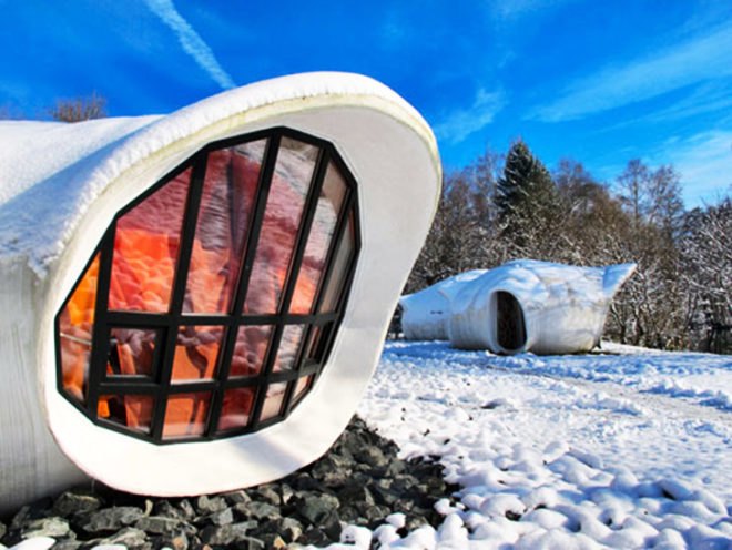 Unusual architecture, futuristic pod structures, Pascal Hausermann, Bubble houses, Museumotel, french pod hotel, concrete veil, innovative architecture