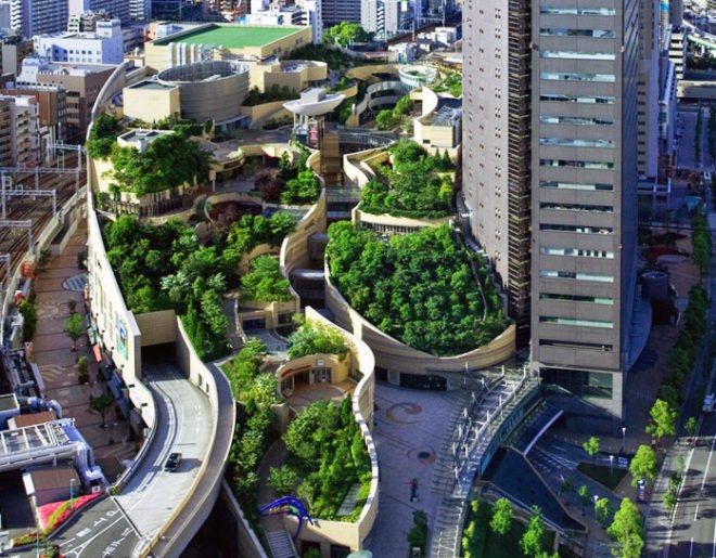 osaka, namba parks, green space, urban space, kansai airport, jerde architects, green architecture, sustainable architecture, eco architecture, green building, green design, green roof