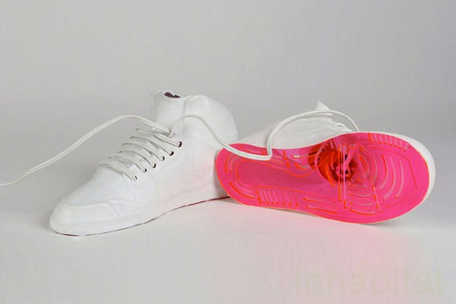 sneaker lamp, sneaks lamp, sneaker shaped lamp, sneak lamp, Pratt student show, pratt design student, pratt id student, ICFF, Frances Ranno, Sneaks, Sneaker lamp, CFL, Energy efficient lighting, green design, eco design, sustainable design, green lighting, green furniture”,contemporary furniture, eco-friendly design, Furniture Fair, green design, icff 2011, icff 2011 nyc, icff new york city, inhabitat icff, inhabitat icff reporting, International Contemporary Furniture Fair, new york city furniture fair, nyc furniture fair