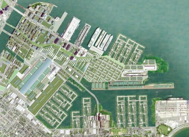 green design, sustainable design, map-lab, boston, 2035, international living future institute, living city design competition, innovation district, brownfield, greyfield, underground cistern, canals, living walls, photovoltaics, biogas, pedestrian friendly