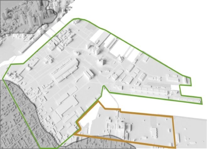 green design, sustainable design, map-lab, boston, 2035, international living future institute, living city design competition, innovation district, brownfield, greyfield, underground cistern, canals, living walls, photovoltaics, biogas, pedestrian friendly