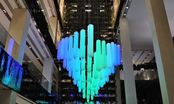 green design, eco design, sustainable design, WHITEvoid, LED Lights, Chandelier, Light installation, Green lighting, Moscow, Tsvetnoy Central market, anthropomorphic, LED lighting installations, moscow shopping centers