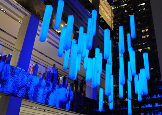 green design, eco design, sustainable design, WHITEvoid, LED Lights, Chandelier, Light installation, Green lighting, Moscow, Tsvetnoy Central market, anthropomorphic, LED lighting installations, moscow shopping centers
