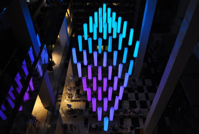 green design, eco design, sustainable design, WHITEvoid, LED Lights, Chandelier, Light installation, Green lighting, Moscow, Tsvetnoy Central market, anthropomorphic, LED lighting installations, moscow shopping centers