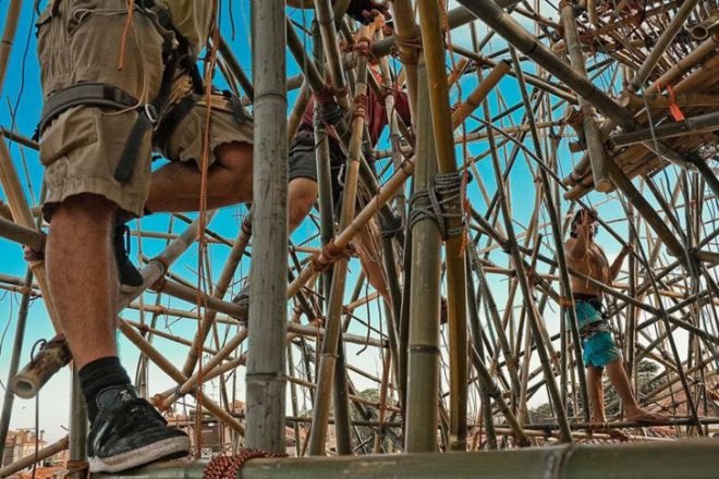 organic art, growing art, bamboo art, starn studios, MET bamboo, Venice bamboo, Venice biannual bamboo, Big Bambu Venice, eco art, bamboo tower, bamboo as building, bamboo art project, art tower, Venice art tower, green art, Bamboo art project Italy,