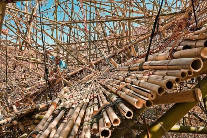organic art, growing art, bamboo art, starn studios, MET bamboo, Venice bamboo, Venice biannual bamboo, Big Bambu Venice, eco art, bamboo tower, bamboo as building, bamboo art project, art tower, Venice art tower, green art, Bamboo art project Italy,