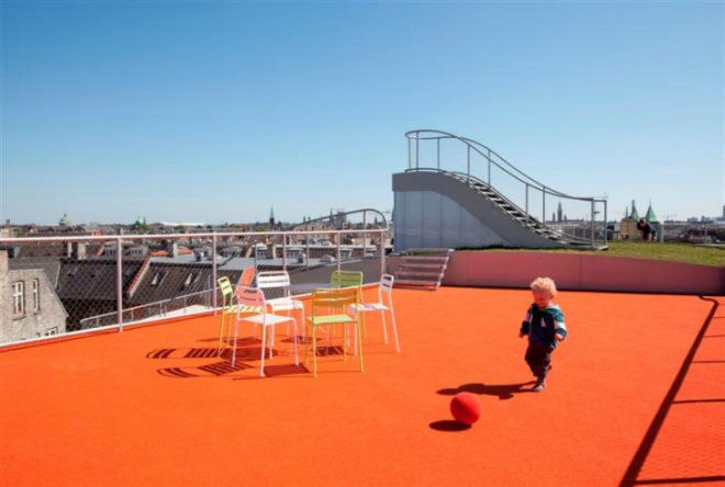 Birkegade Rooftop Park, JDS Architects, rooftop terrace, copenhagen, green roof, rooftop park, rooftop playground