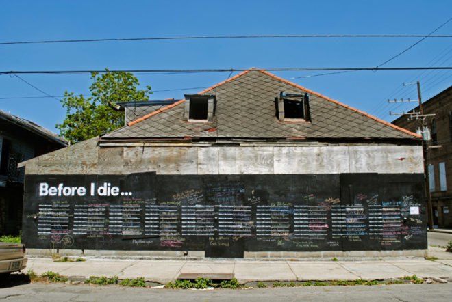 adaptive reuse, public art installation, public art, community art, abandoned building, New Orleans, Candy Chang, Before I die project, Community art project, community project