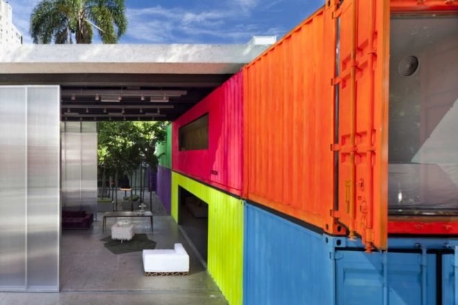 Brasil eco building, Brasil green building, Decameron Design, eco furniture store, green furniture store, marcio kogan, retail container store, Sao Paulo green design, shipping container retail, store made from containers, Studio mk27, tempoary store design