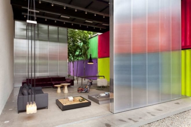 Brasil eco building, Brasil green building, Decameron Design, eco furniture store, green furniture store, marcio kogan, retail container store, Sao Paulo green design, shipping container retail, store made from containers, Studio mk27, tempoary store design