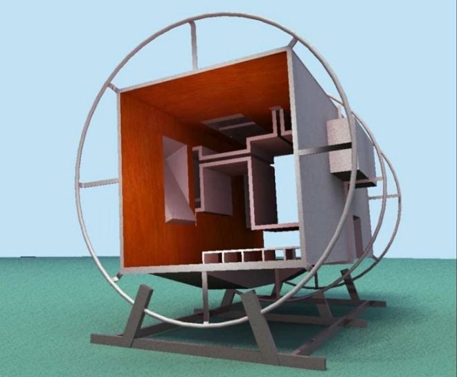 Phlanstery Module, Bureau Spectacular, anti-gravity, zero gravity, living module, small space living, rotating living module
