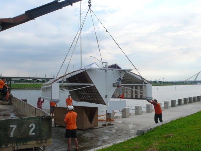polli bricks, plastic bricks, polli boat, trash boat, plastic bottle boat, green boat, sustainable boat, renewable energy, wind powered boat, taiwan plastic boat, junk boat