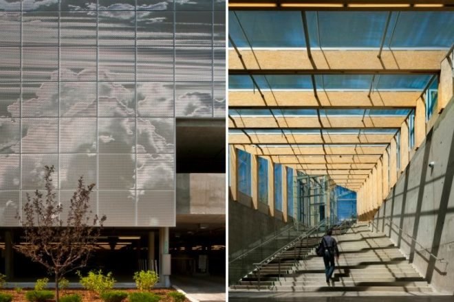 SAIT Parkade, Bing Thom Architects, green roof, parking garage, metal shade screen, roderick quin