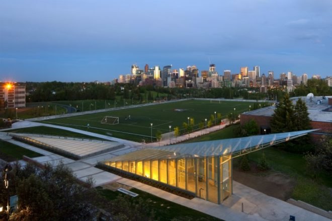 SAIT Parkade, Bing Thom Architects, green roof, parking garage, metal shade screen, roderick quin