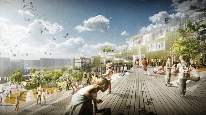 JWW Arkitekter, Sydhavn Skole, Sluseholmen, Copenhagen, Green Roof, School, Rooftop Garden, Harbor Building, Green Building, Sustainable, Low Energy Class 2015