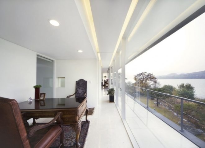 daylighting, green roof, green design, eco-design, sustainable design, south korea, floating house, bukhan river, feng shui, black concrete, hyunjoon yoo