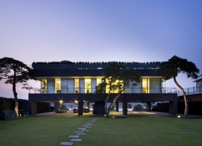 daylighting, green roof, green design, eco-design, sustainable design, south korea, floating house, bukhan river, feng shui, black concrete, hyunjoon yoo