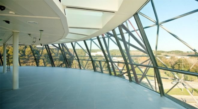 iGuzzini Headquarters, Mias Arquitectes, Barcelona, shade screen, fabric shade screen, spherical building, eco office
