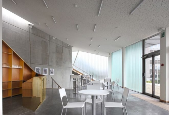 Belgium public plaza, local building materials, L’Escaut Architects, BE Weinand, green building, eco building, belgium green building, green roof, public space, green performance hall, eco public space, contemporary green design,