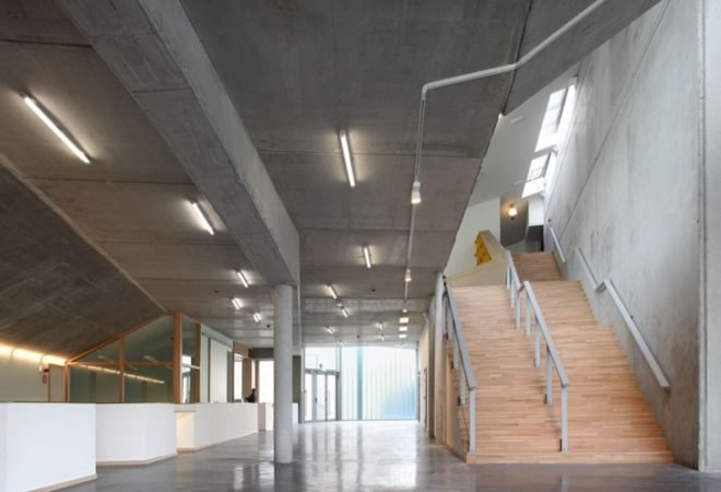 Belgium public plaza, local building materials, L’Escaut Architects, BE Weinand, green building, eco building, belgium green building, green roof, public space, green performance hall, eco public space, contemporary green design,