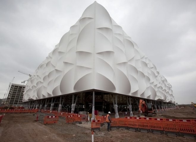 2011 London Olympic Games, Zaha Hadid, Sinclair Knight Merz, Wilkinson Eyre, KSS, basketball arena, recyclable design, steel, white-clad stadium, sustainable development, eco-design, sustainable design, sustainable stadia, temporary architecture