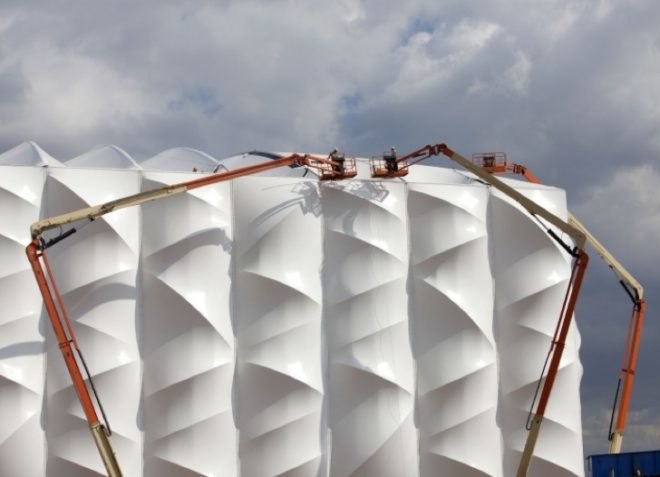 2011 London Olympic Games, Zaha Hadid, Sinclair Knight Merz, Wilkinson Eyre, KSS, basketball arena, recyclable design, steel, white-clad stadium, sustainable development, eco-design, sustainable design, sustainable stadia, temporary architecture