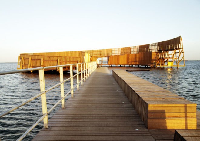 green design, eco design, sustainable design, White Arkitekter, Katstrup Sea Bath, Wooden bridge, Denmark, LED Lights, Recreation, waterfront revitalization